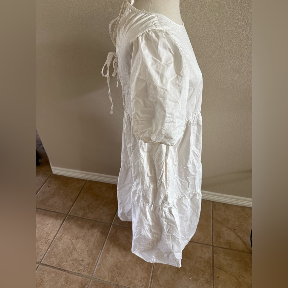 Zara Women's Dress Cotton Long Maxi Small White Tiered Puff Sleeve - Picture 5 of 8